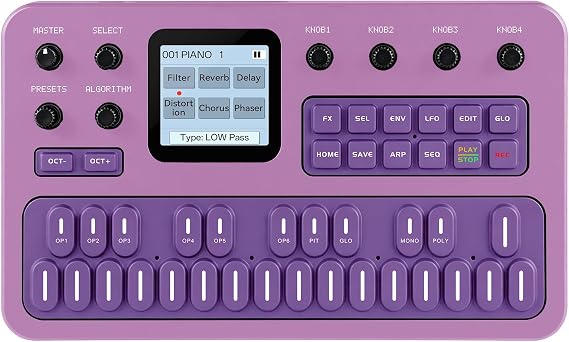 M-VAVE Wireless Portable FM Synthesizer with Built-in Speaker and Battery, 6 Operators, 32 Algorithms, 128 Preset Sounds, Display Screen, 6 Built-in Effects, Arpeggiator, 16-Step Sequencer (Purple)