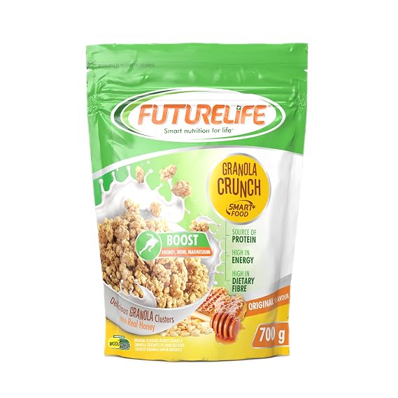 FUTURELIFE Smart Food Crunch Granola | 700g/24.7oz | 7g Protein | High Energy | Contains Probiotics | Rolled Oats | High In Dietary Fiber | Honey | 4 Pack |