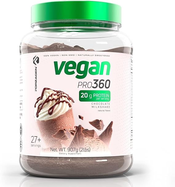 Forzagen Vegan Protein 360 2 Lbs 27 Servings, Plant Based Protein Extracted from Quinoa, Brown Rice and Pea Isolate Protein, Dairy, Soy and Gluten Free, Nom GMO (Chocolate Milkshake)