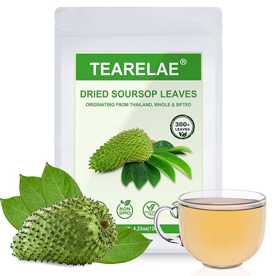 TEARELAE - Soursop Leaves Tea, 4.23oz/120g, 300+ Whole Graviola Leaves | Thailand-sourced whole graviola leaves, hojas de guanabana, for brewing a mild daily herbal infusion