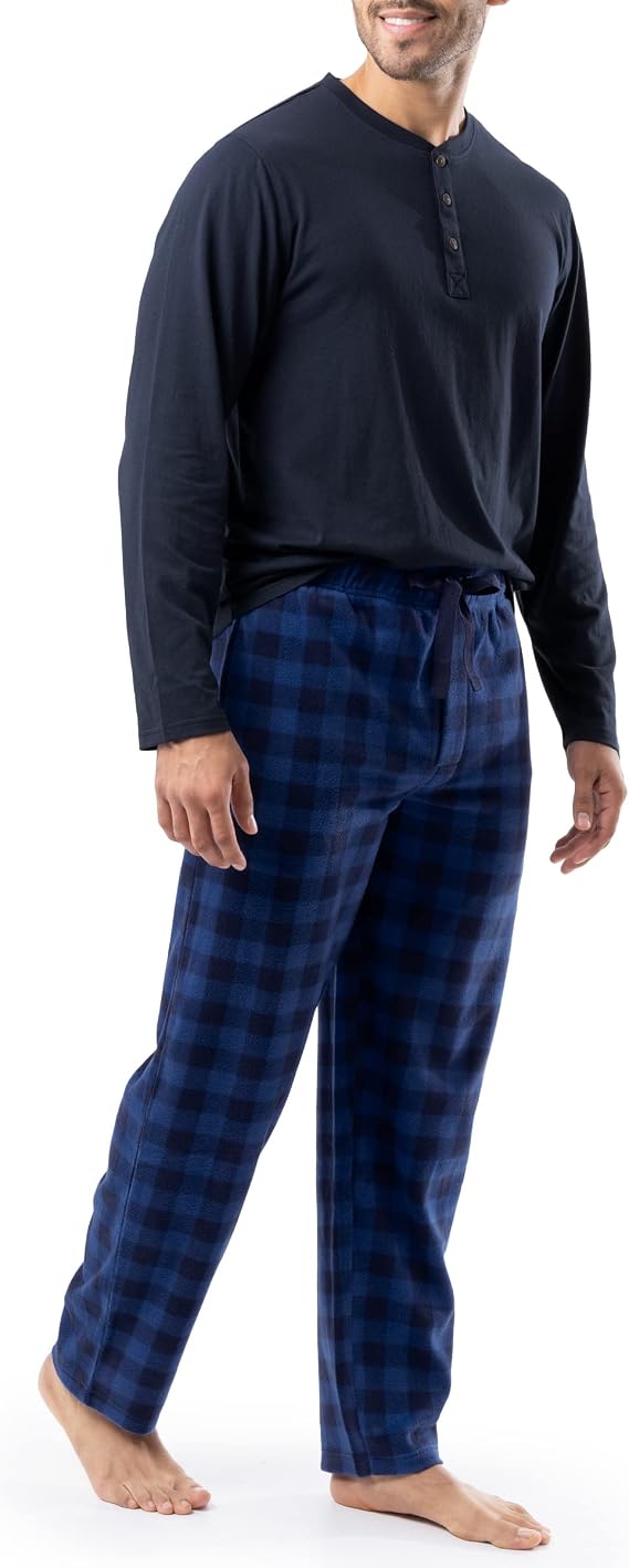 IZOD Men's Jersey Henley Top and Micro Fleece Pant Sleep Set