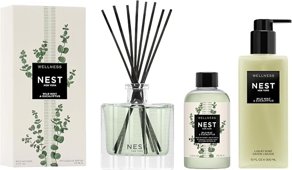 NEST New York Reed Diffuser, Reed Diffuser Liquid Refill & Liquid Soap - Wild Mint & Eucalyptus