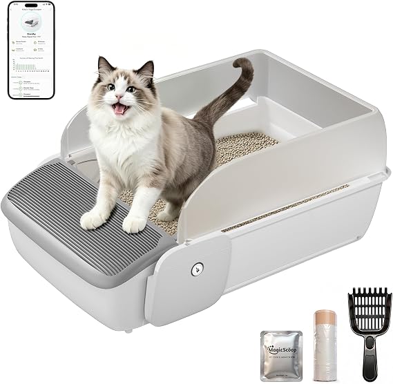 Self Cleaning Cat Litter Box, Open Top Automatic Litter Box, App Control