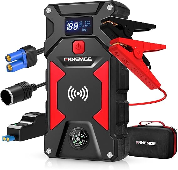 FNNEMGE Car Jump Starter, 6000A Peak 26800mAh 12V Car Battery Starter(Up to All Gas, 10.0L Diesel Engine), with USB Quick Charge 3.0,LED Light,12V EC-5 Output.