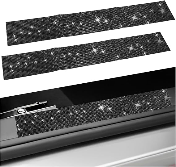 2PCS Car Door Edge Entry Guard, Bling Rhinestone Anti-Collision Adhesive Sticker Strip for Door Sill & Rear Bumper Protection, Universal Women Auto Decorative Accessories for Car/SUV (Black)