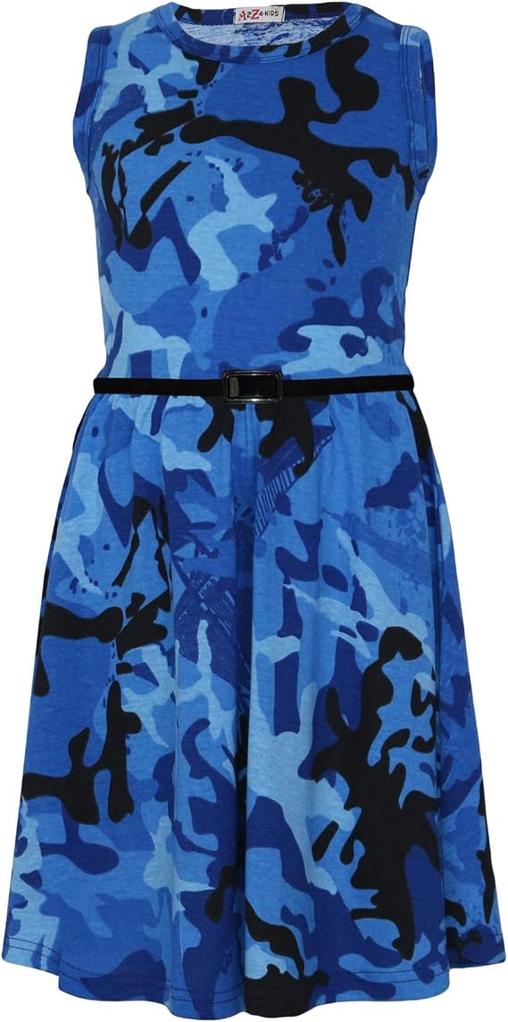 A2Z 4 Kids Girls Skater Style Party Outfit Summer Flared Attire with Belt Round Neck Age 2-13 Years