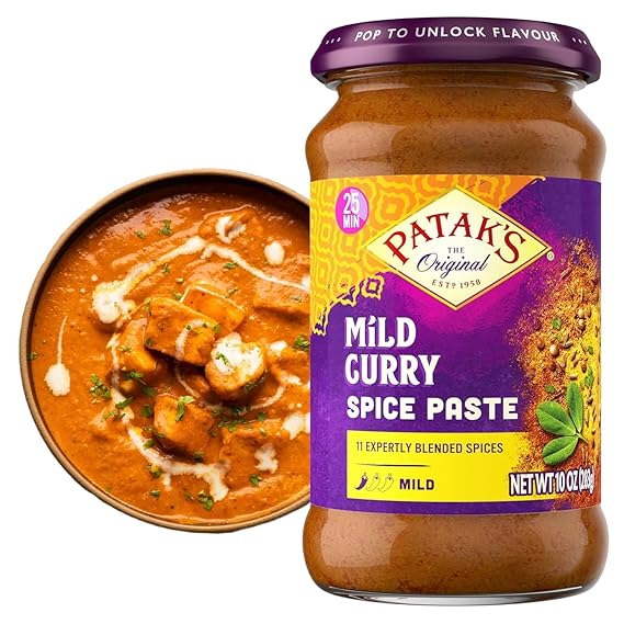 Pataks Mild Curry Spice Paste - Mild Indian Cooking Paste with Freshly Ground Spices - Ideal for Chicken, Vegetables, and One-Pot Meals - Warm Aromatic Curry Base - 10oz Jar (Pack of 1)