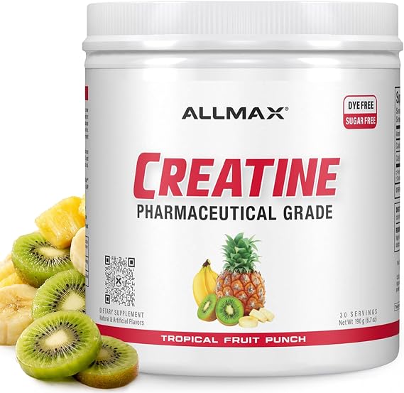 ALLMAX Creatine Monohydrate Powder, Micronized, Tropical Fruit Punch, 190 g