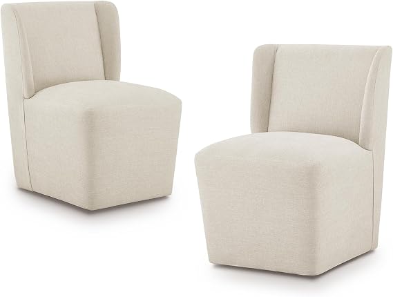 KISLOT Upholstered Dining Chairs Set of 2 with Casters, Wingback Modern Side Armless Deskchair, Cream Beige Fabric