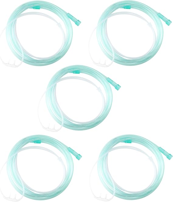 Pediatric Nasal Oxygen Cannula Cushion Tip 7Ft (2.1m) Standart Connector Latex Free, Soft Tubing, Crush-Resistant Pediatric Cannula Light Green (5)