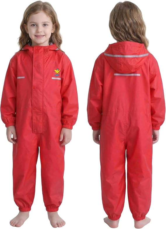 Toddler Rain Suit Waterproof Coverall One Piece Rain Suits Kids 2-12 Years | Baby Rain Suit Kids Rain Suit with Hood Lightweight Rain Jacket Breathable Toddler Raincoats