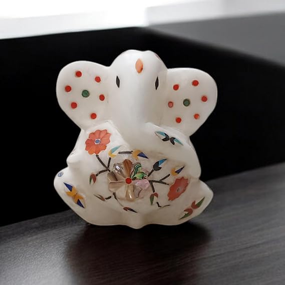 Marble Ganesh Ji Statue 3"Inch Handcrafted Idol for Home Decor, Puja, Temple, Vastu, and Spiritual Blessings | Small Ganesha Murti for Housewarming, Anniversary, Unique Gift Giving