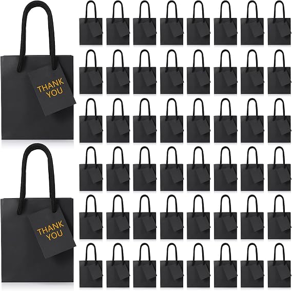 Zhehao 50 Pack Mini Gift Bags Bulk with Handles and Tags,Black