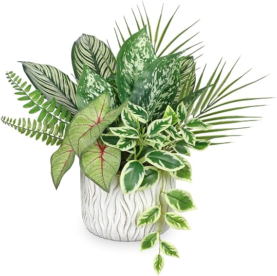 Fake Plants 12.9" Artificial Potted Plant Assorted Faux Plants in Pot Silk Plants Artificial Plants Indoor for Home Living Room Bedroom Bathroom Office Desk Table Centerpieces Shelf Greenery Decor