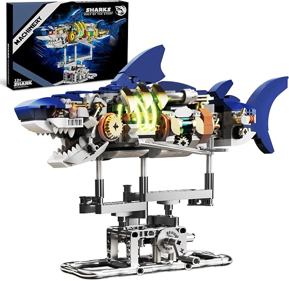 Mechanical Shark Building Set with Display Stand & Light, Ocean Model