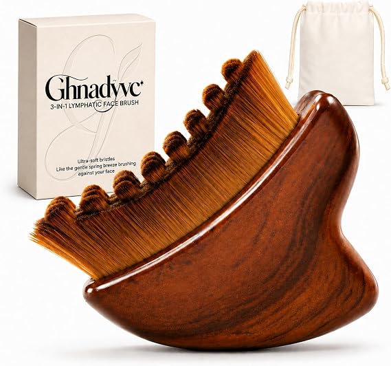Upgraded Lymphatic Contour Face Brush - 3-in-1 Face Massager & Dry Brush, Gua Sha Facial Tools, 0.075mm Bristle Guasha Tool for Face, Lymphatic Drainage, De-Puffing, Sculpting & Relaxation