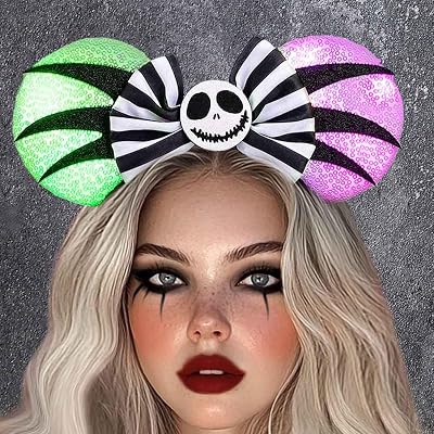 Light Up Mouse Ears Headbands Led Bat Hairbands Glow Black Headpiece Glitter Halloween Hair Accessories for Women