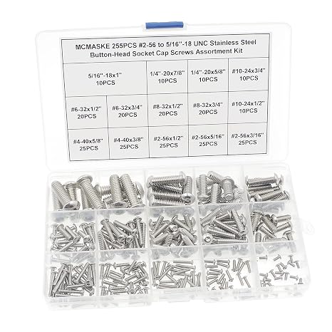 #2-56#4-40#6-32#8-32#10-24 1/4"-20 5/16"-18 UNC 304 Stainless Steel Button-Head Socket Cap Screws Assortment Kit