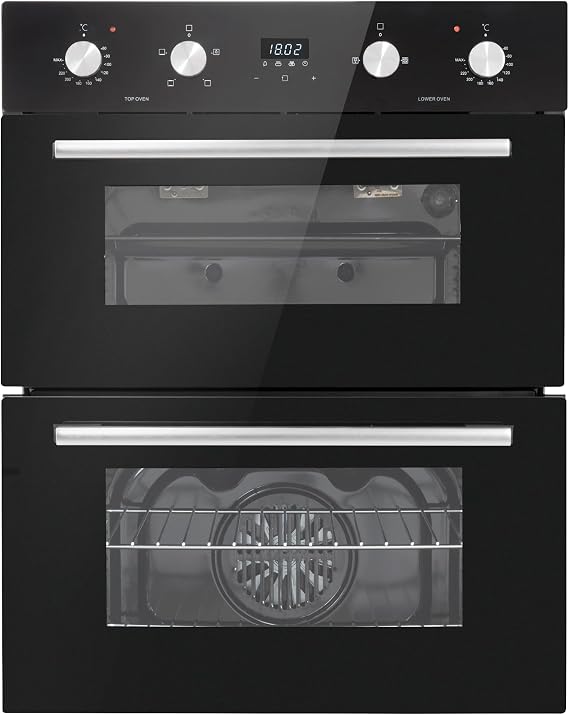 Baridi 72cm Built-Under Double Oven, 74L Capacity, Energy Rating A, 8 Shelf Positions, Black Glass – DH278 [Energy Class A]