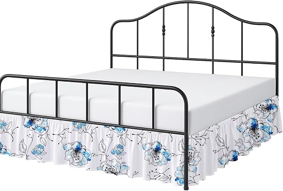 Cottington Lane Ruffled Bed Skirt Full Size with Split Corner, Brushed Microfiber Hotel Quality Dust Ruffle, 16 Inch Drop Gathered Bedskirt, Soft, Stylish, Shrink & Fade Resistant, Blue Blossom