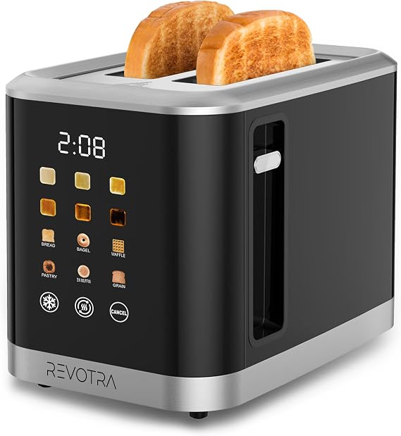 REVOTRA 2 Slice Toaster Stainless Steel with LED Display, Extra Wide Slots
