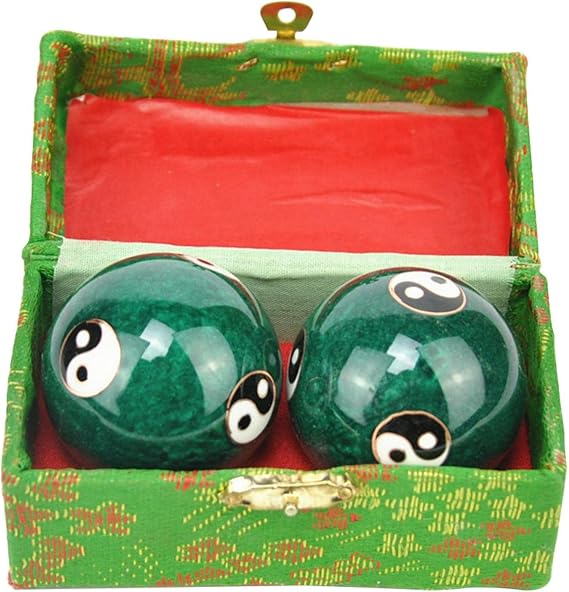 2 Pcs Baoding Balls, Chinese Health Exercise Stress Balls, Meditation Massage Handball with Box, Hand Exercise Ball for Men Women Hand Exercises and Stress Relief(Color:Green Tai Ji)