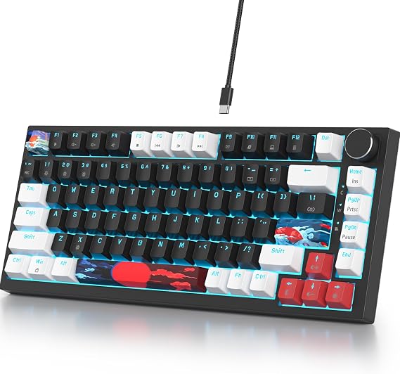 Guffercty kred 75% Gasket Mounted Gaming Keyboard Hot Swappable, 82 Key RGB Backlit Wired TKL Mechanical Keyboard with Knob & Programmable Macros, Custom Linear Switch for MAC Win (82 Black)