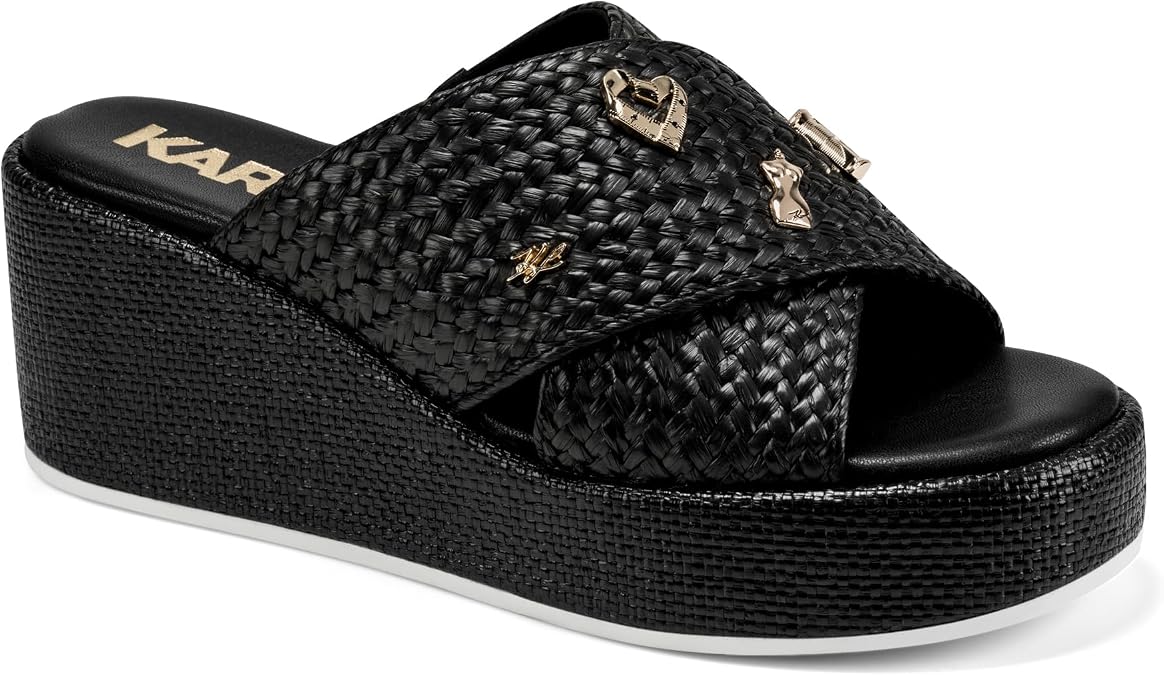 KARL LAGERFELD womens Caleigh Atelier Wedge Sandal With Pins
