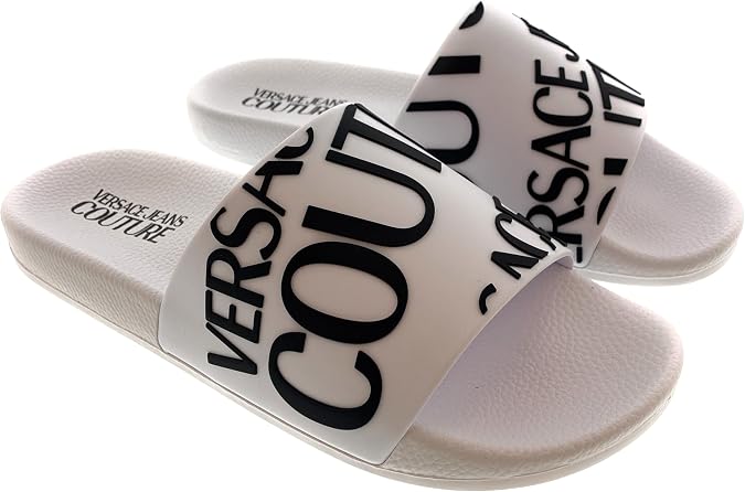 VERSACE JEANS COUTURE Womens White Logo Print Slide Sandals-EU37