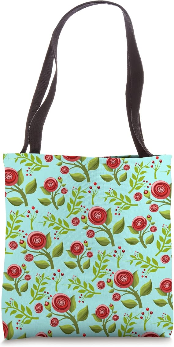 floral pattern with red roses Tote Bag