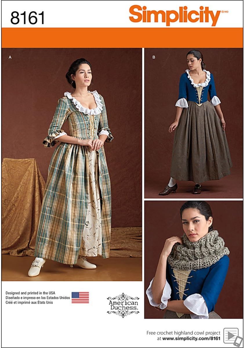 Simplicity 8161 Women's 18th Century Dress Historical Costume Sewing Pattern, Sizes 6-14