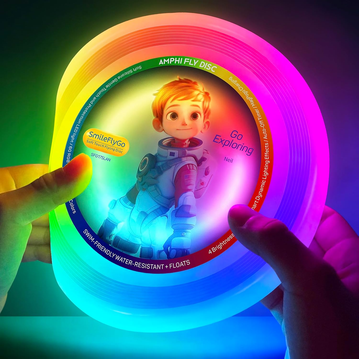 Flying Disc, 16 Million Color RGB 60 LEDs, Bright Dynamic Lighting, Soft Silicone, IPX7 Waterproof & Floatable, Top Pick for Pool, Beach Games, Ideal Toy Gift for BoysGirlsTeensKids,138g