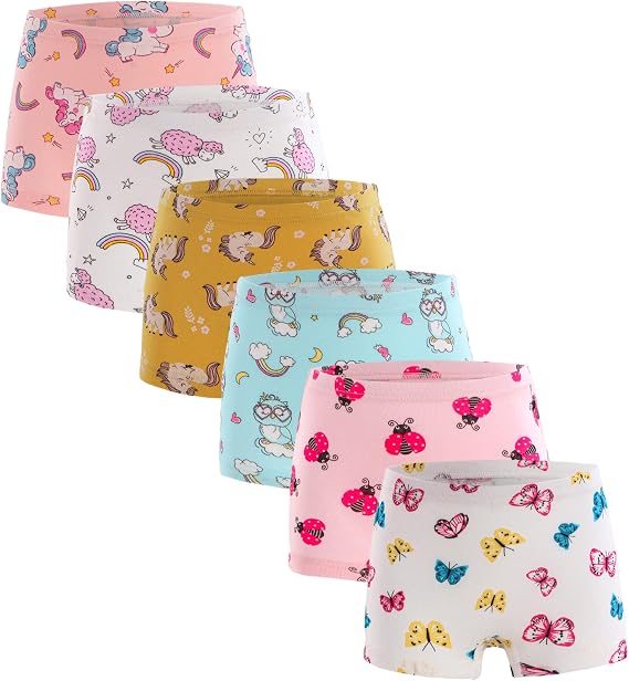 Kids Little Girls Underwear Toddler Baby 100% Cotton Soft Briefs Panties Cartoon Big Girls Undies 1-10 Years (Pack of 6)