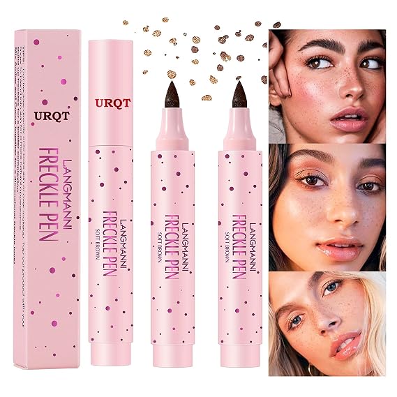 URQT 2Pcs Faux Freckle Pen Makeup Set - Magic Natural Effortless Sunkissed Fake Freckles Makeup Long Lasting Waterproof Freck Beauty Felt Tip Freckle Pen Light Brown & Dark Brown