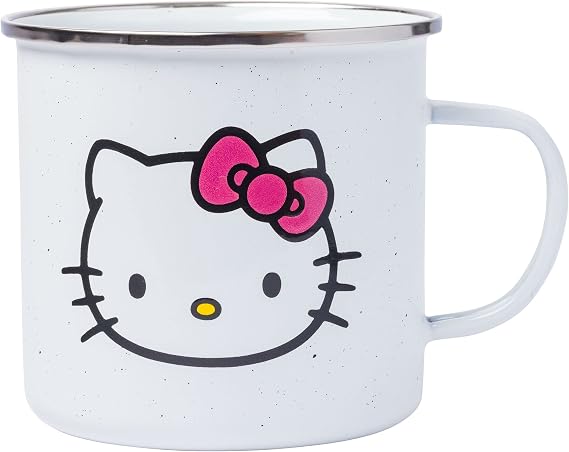 Silver Buffalo Sanrio Hello Kitty Coffee, Enamel Camper Mug, 21oz