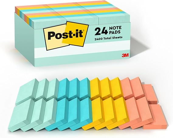 Post-it Notes, 1.38 x 1.88 in, Beachside Cafe Collection, 24 Pads