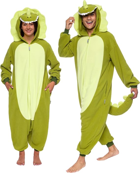 Funziez! Adult Onesie Halloween Costume Animal Dinosaur Shark Unisex Plush One Piece Cosplay Suit for Adults, Men and Women