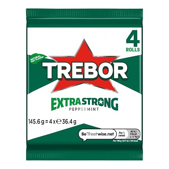Trebor Extra Strong Peppermint 4 Rolls 36.4g (Pack of 2)