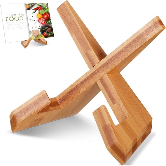 Cookbook Stand for Kitchen Counter, Wooden, Brown
