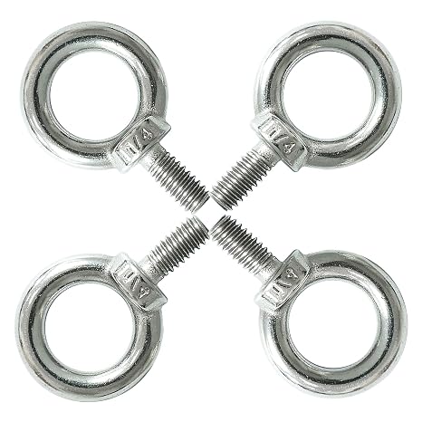 1/4" UNC Lifting Shoulder Eye Bolts, Marine Grade 316 Stainless Steel Threaded Nut Fastener, 4 Packs