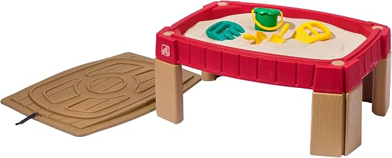 Step2 Naturally Playful Sand Table with Lid | Raised Sandbox made of plastic | Includes 4 accessories