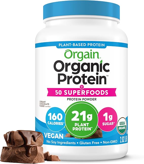 Orgain Organic Vegan 21g Protein + Superfoods Powder, Chocolate, 2.02lb