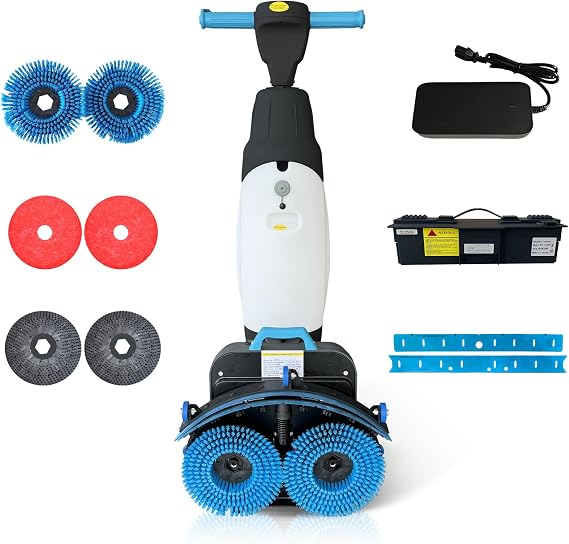 Hantinstom 17" Commercial Floor Scrubber Machine with Double Brush Disc Battery-Powered Multi-Functional Floor Buffer Machine 360Rotation,10700 sqft,350 RPM Motor,1-Gal Tank