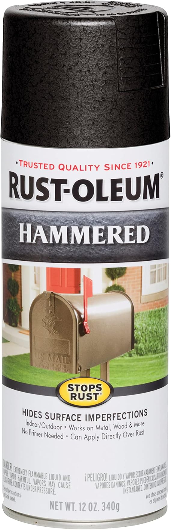 Rust-Oleum Stops Rust Hammered Spray Paint, Black | Rust Resistant, Indoor and Outdoor, Beautiful Finish on Metal, Wood and More, Sprays from Any Angle