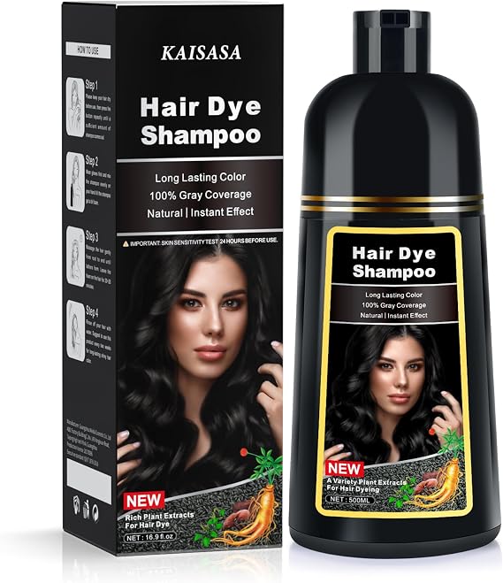 Black Hair Dye Shampoo for Women and Men - Gray Hair Coverage, Permanent Color Treatment With Natural Herbal Ingredients - 16.9 FL OZ