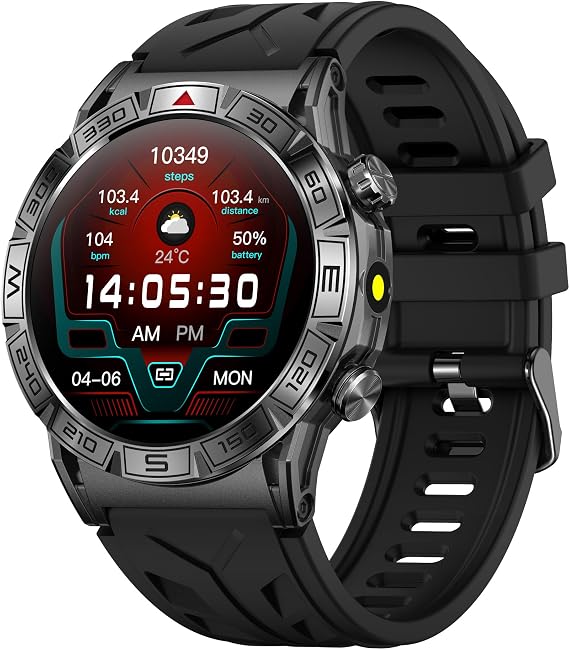 Yihou ABC Military Smart Watch for Men, Rugged Smartwatch Answer/Make Call, 1.43"" AMOLED Display Fitness Tracker with Compass Altitude Flashlight, Black
