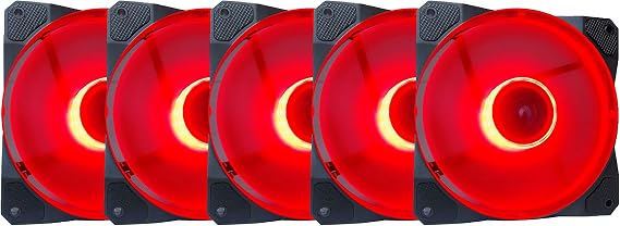 Apevia CO512L-RD Cosmos 120mm Red LED Ultra Silent Case Fan w/ 16 LEDs & Anti-Vibration Rubber Pads (5 Pk)