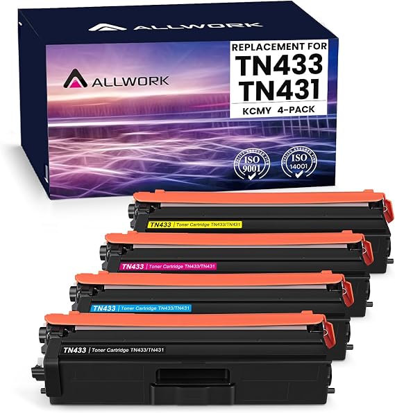ALLWORK Compatible TN-433 Toner Cartridge Replacement for Brother TN433 TN431 TN433BK Toner Cartridge Works with Brother Color HL-L8360CDW MFC-L8610CDW MFC-L8900CDW Printer (Black Cyan Magenta Yellow)