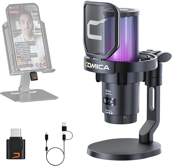 COMICA EJoy Uni Pro Wireless USB Microphone for PC Gaming, Streaming, Podcast, YouTube, with Noise Cancellation, Mute, Gain, Monitoring - Condenser Mic for PS5, PS4, Mac, Computer (Desktop Mic)