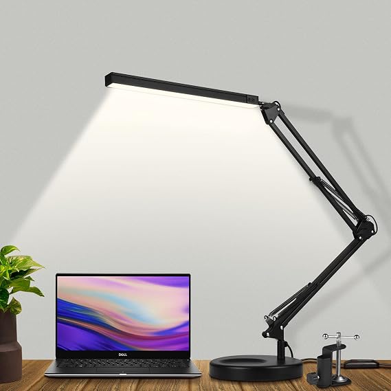SKYLEO LED Desk Lamp with Clip and Base - Eye Protection Desk Lamps for Home Office - Swing Arm Study Lamp - 3 Light Modes x 10 Brightness Levels - USB Port - 5V/2A Adapter - Black
